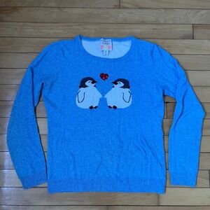Clements Ribeiro POP Blue Penguin Sequin Heart Lambswool Cashmere Sweater Large